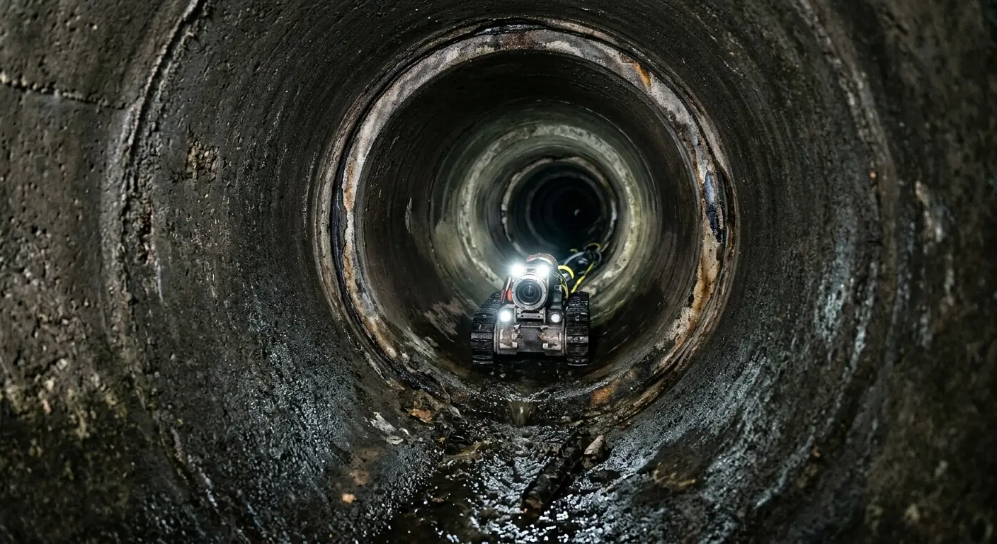 Robotic sewer camera inspecting pipe interior for Sewer Line Cleaning in Winooski